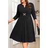 image:imagePlus Size Wedding Guest Dress Fall Semi Formal 34 Sleeve Aline Midi DressBlackmetal Buckle