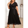 image:imagePlus Size Wedding Guest Dress Lace Pleated Midi DressBlack