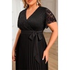 image:imagePlus Size Wedding Guest Dress Lace Pleated Midi DressBlack