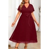 image:imagePlus Size Wedding Guest Dress Lace Pleated Midi DressBurgundy