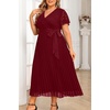 image:imagePlus Size Wedding Guest Dress Lace Pleated Midi DressBurgundy