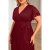 image:imagePlus Size Wedding Guest Dress Lace Pleated Midi DressBurgundy