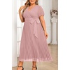 image:imagePlus Size Wedding Guest Dress Lace Pleated Midi DressDusty Pink