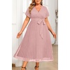 image:imagePlus Size Wedding Guest Dress Lace Pleated Midi DressDusty Pink