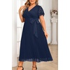 image:imagePlus Size Wedding Guest Dress Lace Pleated Midi DressNavy Blue