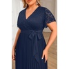 image:imagePlus Size Wedding Guest Dress Lace Pleated Midi DressNavy Blue