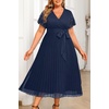 image:imagePlus Size Wedding Guest Dress Lace Pleated Midi DressNavy Blue