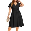 image:imagePlus Size Wedding Guest Dress Short Sleeve V Neck ALine Midi Dresses WomenBlack