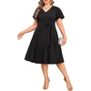 image:imagePlus Size Wedding Guest Dress Short Sleeve V Neck ALine Midi Dresses WomenBlack