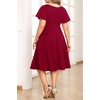 image:imagePlus Size Wedding Guest Dress Short Sleeve V Neck ALine Midi Dresses WomenBurgundy