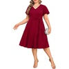 image:imagePlus Size Wedding Guest Dress Short Sleeve V Neck ALine Midi Dresses WomenBurgundy