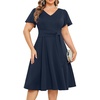 image:imagePlus Size Wedding Guest Dress Short Sleeve V Neck ALine Midi Dresses WomenNavy Blue