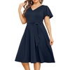 image:imagePlus Size Wedding Guest Dress Short Sleeve V Neck ALine Midi Dresses WomenNavy Blue