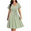 image:imagePlus Size Wedding Guest Dress Short Sleeve V Neck ALine Midi Dresses WomenSage Green