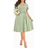 image:imagePlus Size Wedding Guest Dress Short Sleeve V Neck ALine Midi Dresses WomenSage Green