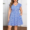 image:imageTalisea Womens Plus Size V Neck Ruffle Sleeve Flowy Summer DressBlue Floral