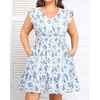 image:imageTalisea Womens Plus Size V Neck Ruffle Sleeve Flowy Summer DressBlue White Floral