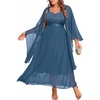 image:imagePlus Size Formal Dress Sequin Wedding Guest Mother Dress with ShawlHaze Blue