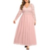 image:imagePlus Size Formal Dress VNeck Lace Chiffon Maxi Wedding Guest GownPink