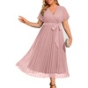 image:imagePlus Size Wedding Guest Dress Lace Pleated Midi DressDusty Pink