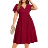 image:imagePlus Size Wedding Guest Dress Short Sleeve V Neck ALine Midi Dresses WomenBurgundy