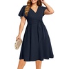 image:imagePlus Size Wedding Guest Dress Short Sleeve V Neck ALine Midi Dresses WomenNavy Blue