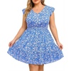 image:imageTalisea Womens Plus Size V Neck Ruffle Sleeve Flowy Summer DressBlue Floral