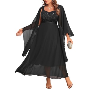 image:imagePlus Size Formal Dress Sequin Wedding Guest Mother Dress with ShawlBlack