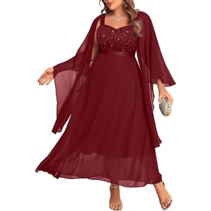 image:imagePlus Size Formal Dress Sequin Wedding Guest Mother Dress with ShawlBurgundy