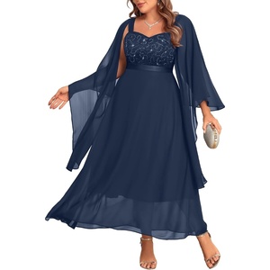 image:imagePlus Size Formal Dress Sequin Wedding Guest Mother Dress with ShawlNavy Blue