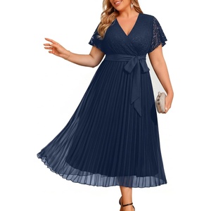 image:imagePlus Size Wedding Guest Dress Lace Pleated Midi DressNavy Blue