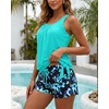 image:imageWomens Blouson Tankini Swimsuit with Shorts Tummy Control Bathing SuitAqua Floral