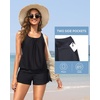 image:imageWomens Blouson Tankini Swimsuit with Shorts Tummy Control Bathing SuitBlack