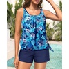 image:imageWomens Blouson Tankini Swimsuit with Shorts Tummy Control Bathing SuitBlue Leaves