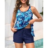 image:imageWomens Blouson Tankini Swimsuit with Shorts Tummy Control Bathing SuitBlue Leaves