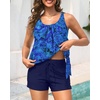 image:imageWomens Blouson Tankini Swimsuit with Shorts Tummy Control Bathing SuitBlue Paisley