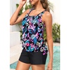 image:imageWomens Blouson Tankini Swimsuit with Shorts Tummy Control Bathing SuitBlue Pink Floral