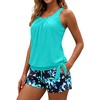 image:imageWomens Blouson Tankini Swimsuit with Shorts Tummy Control Bathing SuitAqua Floral