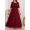 image:imagePlus Size Formal Dress  Sequin Lace Mother of The Bride Maxi Dress WomenBurgundy