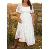 image:imagePlus Size Wedding Dress Bride Boho Lace Square Neck Long Maxi DressesWhite