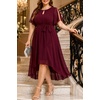 image:imageTalisea Plus Size Wedding Guest Chiffon Short Sleeve High Low Formal DressBurgundy