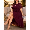 image:imageTalisea Plus Size Wedding Guest Chiffon Short Sleeve High Low Formal DressBurgundy