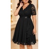 image:imageTalisea Plus Size Wedding Guest Lace Chiffon Ruffle Tea Length DressBlack
