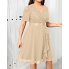 image:imageTalisea Plus Size Wedding Guest Lace Chiffon Ruffle Tea Length DressChampagne
