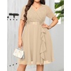 image:imageTalisea Plus Size Wedding Guest Lace Chiffon Ruffle Tea Length DressChampagne