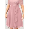 image:imageTalisea Plus Size Wedding Guest Lace Chiffon Ruffle Tea Length DressDusty Rose