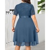 image:imageTalisea Plus Size Wedding Guest Lace Chiffon Ruffle Tea Length DressGrey Blue