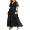 image:imagePlus Size Formal Dress  Chiffon V Neck Bridesmaid Wedding Guest PartyBlack