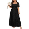 image:imagePlus Size Wedding Dress Bride Boho Lace Square Neck Long Maxi DressesBlack