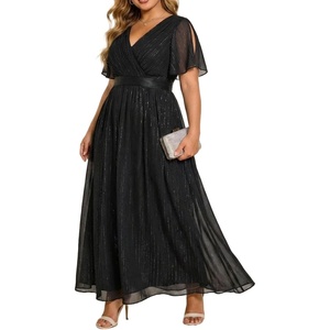 image:imagePlus Size Formal Dress  Chiffon V Neck Bridesmaid Wedding Guest PartyBlack